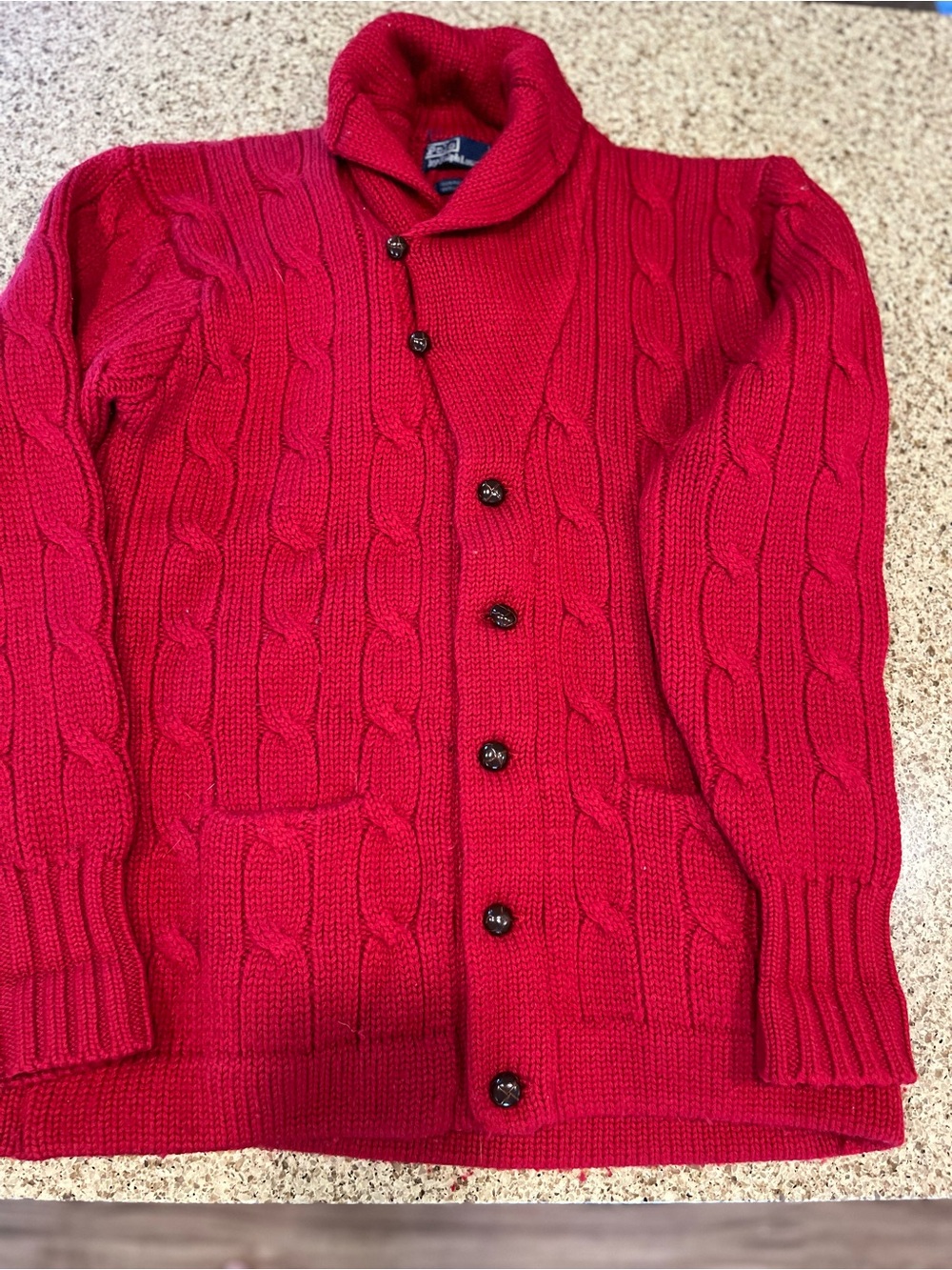 Polo by Ralph Lauren 100% Wool Cable-Knit Shawl-Collar Cardigan M